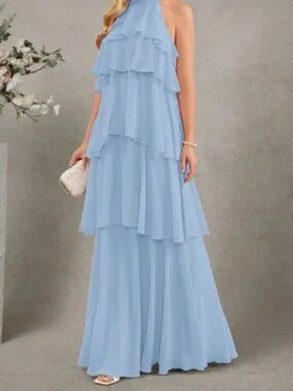 ZARA Baby Blue Casual Women's Halter Neck Ruffle Dress